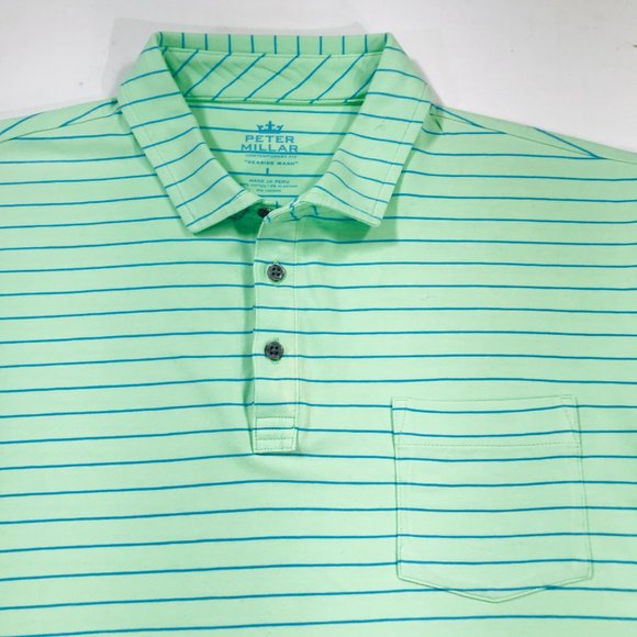 Peter Millar Seaside Wash Polo Shirt S/S Green Blue Striped Men's Size Large - Picture 4 of 11